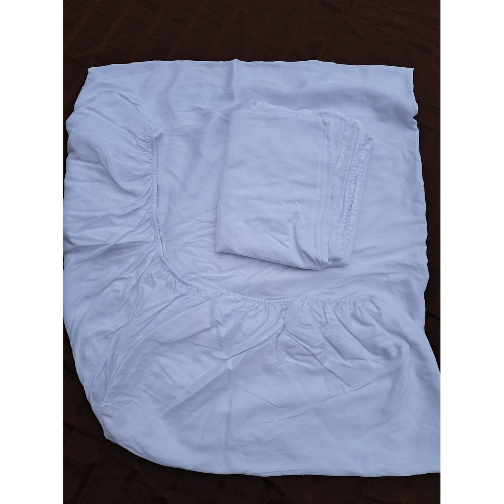 AmeriDown White 100% Lyocell/Tencel Sheet Set 2 Pieces Fitted, Flat Sheets Queen